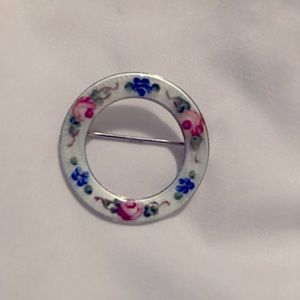 Sterling LaMode Guilloche Enamel Pink Rose Blue Forget Me Not Pin